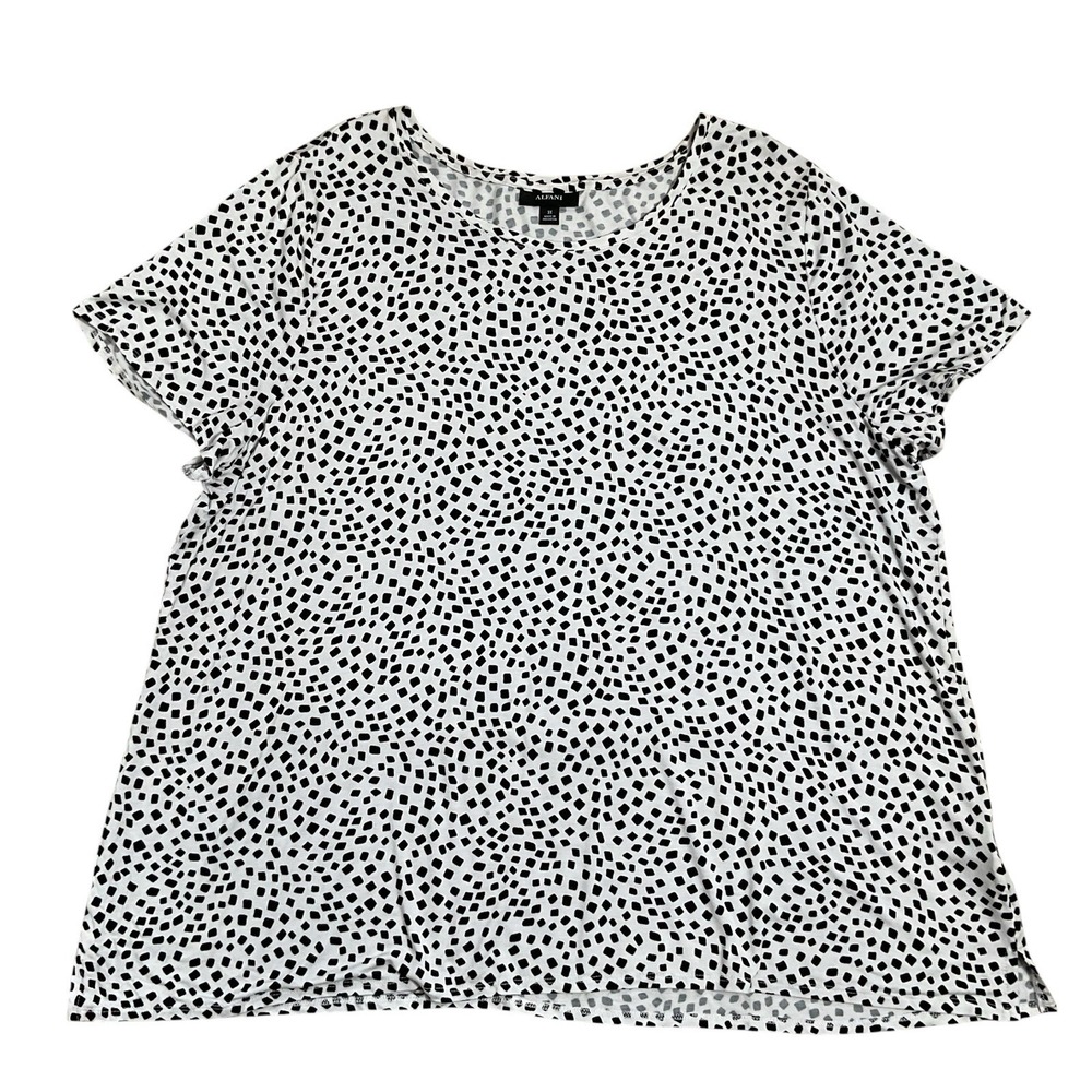 New Alfani Contour Ess Tee Blouse Women Square‎ Black White 3X